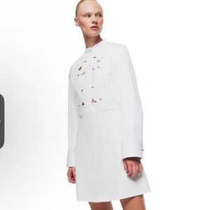 h&m cream satin dress H&M Draped Satin Mini Dress With Stand Collar - Cream